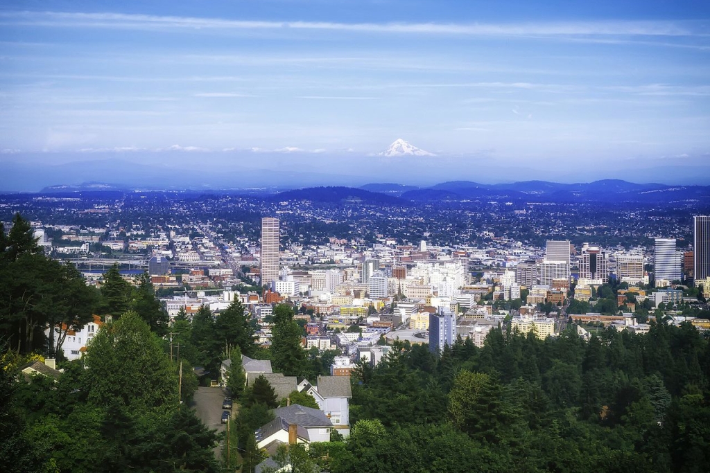 Portland Oregon skyline with Mt. Hood