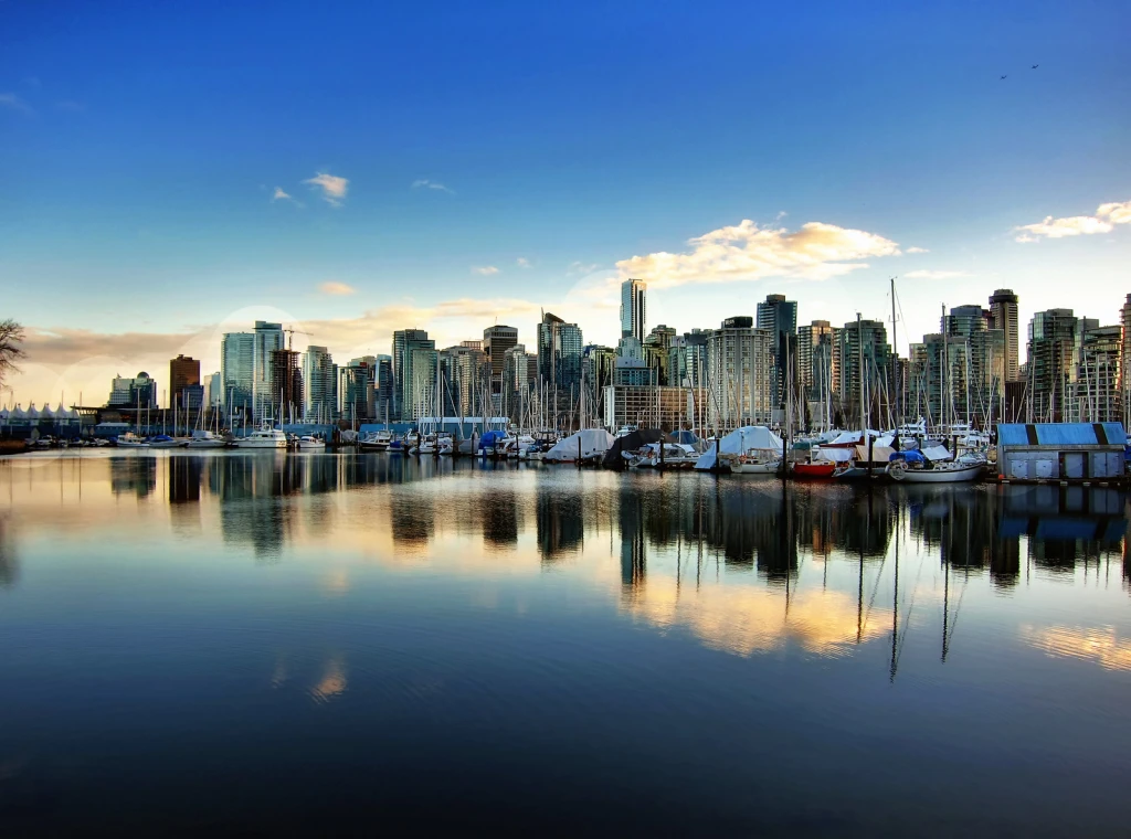 Vancouver, Canada skyline with boats