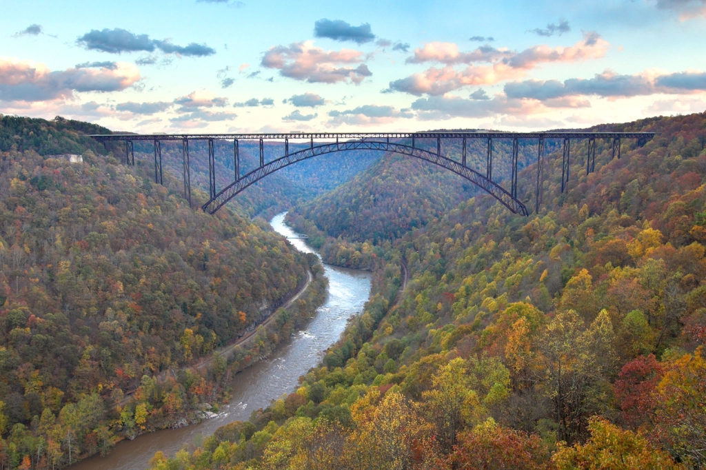 New River Gorge with train tracks and bridge